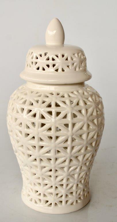Small White Criss Cross Cut-Out Ginger Jar